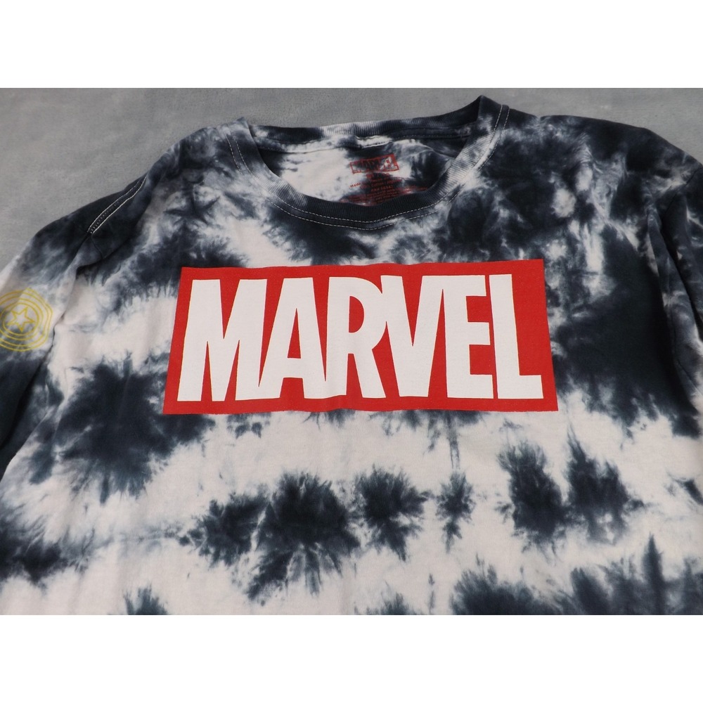 Marvel Tie Dye Long Sleeve Shirt Men's Size M Black/White/Multi Super Heroes - Picture 4 of 16